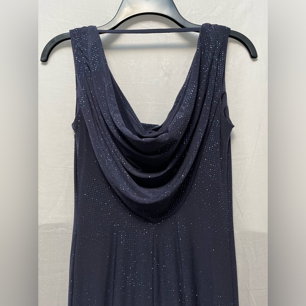 Calvin Klein Midnight Blue Sparkly Glitter Cowl Low Back Elegant Maxi Dress